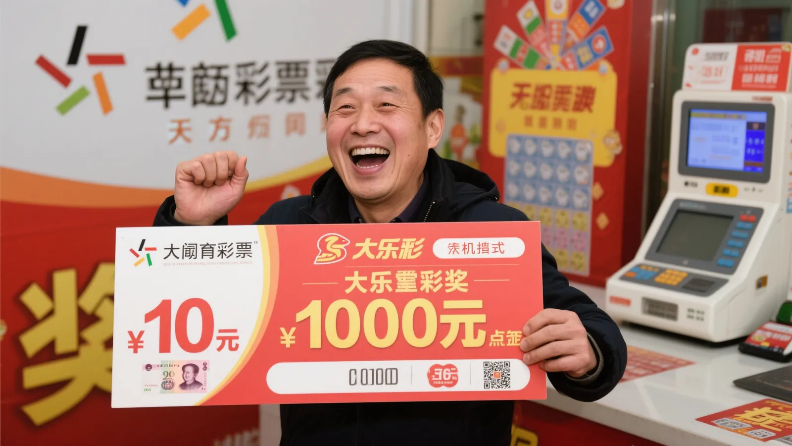 彩民10元机选喜中大乐透千万巨奖 兑奖时激动不已