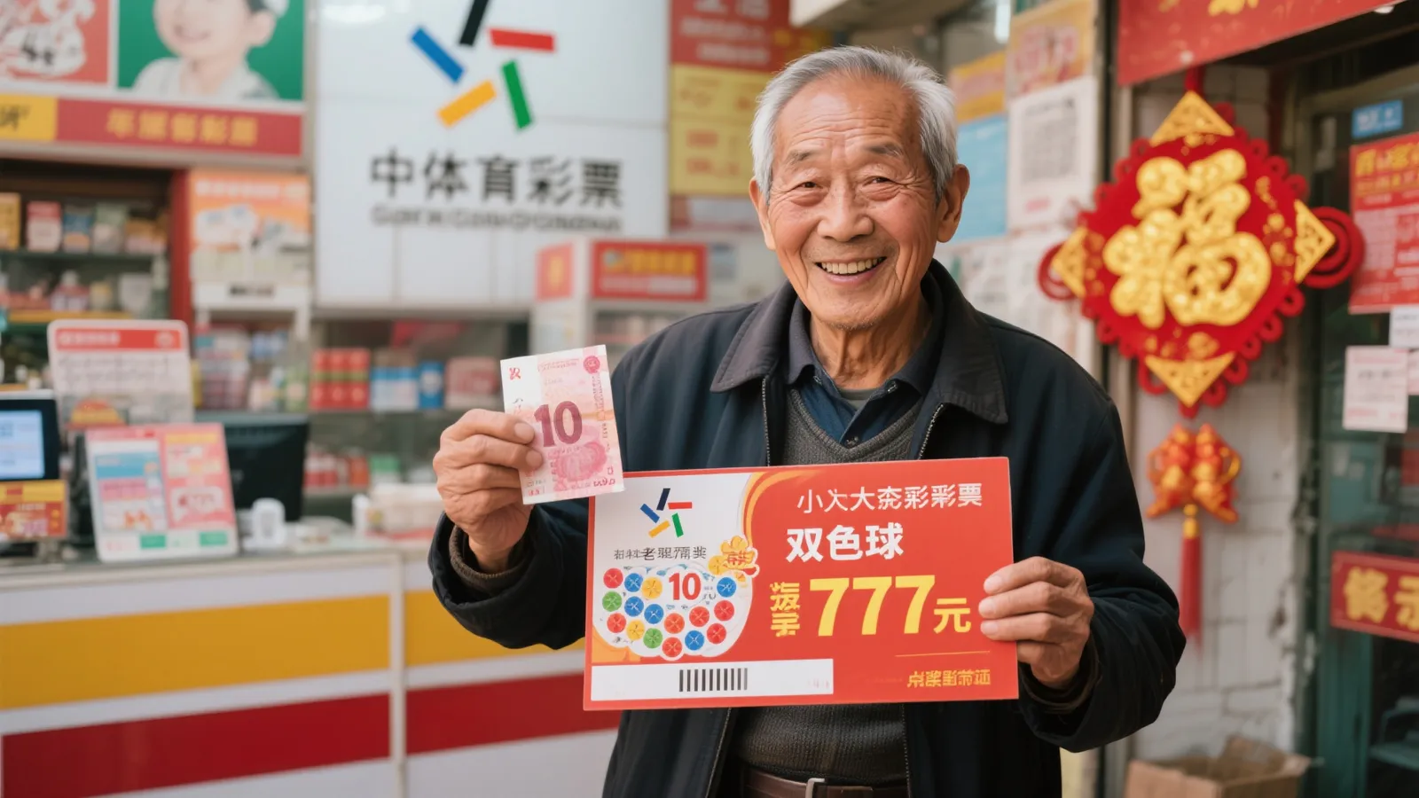 老彩民10元喜中双色球747万 特选吉日领奖